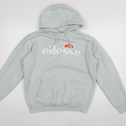 Ellesse Women’s Light Blue Pullover Hoodie UK 12 Cotton Blend Logo Sport
