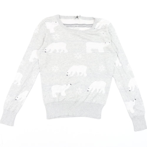 Peacocks Women Grey Polar Bear Knit Jumper Size 10 Winter Pullover