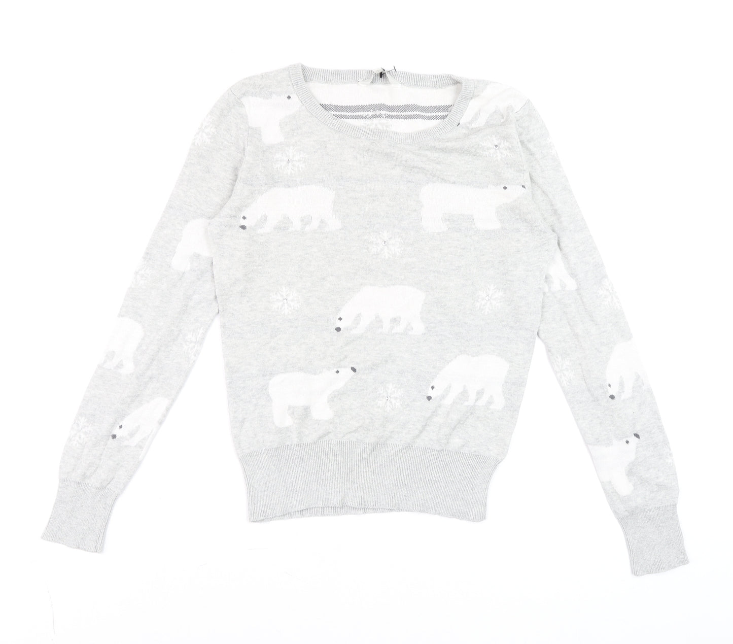 Peacocks Women Grey Polar Bear Knit Jumper Size 10 Winter Pullover