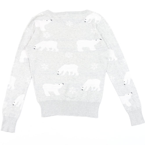 Peacocks Women Grey Polar Bear Knit Jumper Size 10 Winter Pullover
