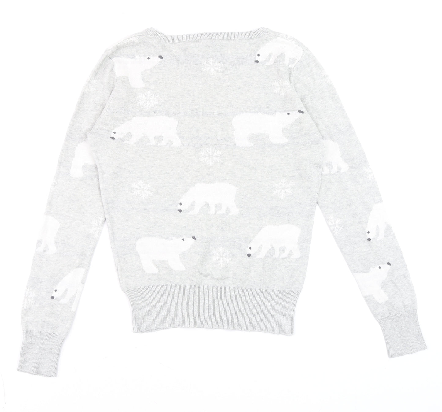 Peacocks Women Grey Polar Bear Knit Jumper Size 10 Winter Pullover