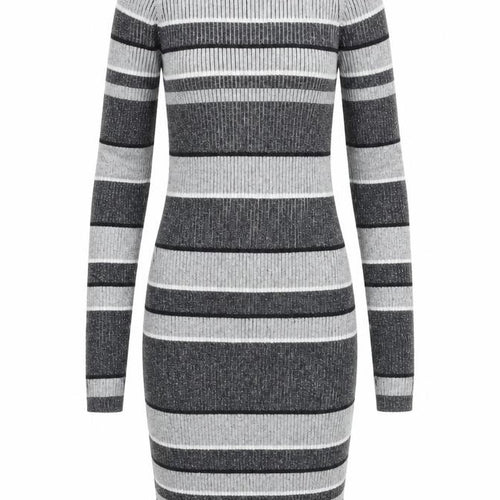 Next Women Grey Striped Roll Neck Knit Bodycon Dress Size 6
