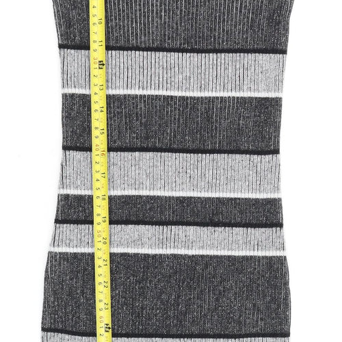 Next Women Grey Striped Roll Neck Knit Bodycon Dress Size 6