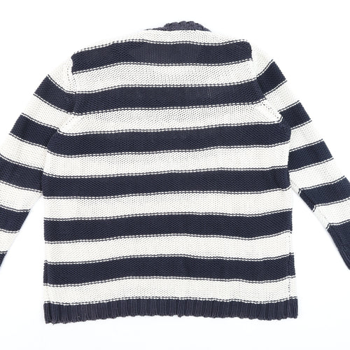 Marks and Spencer Women Blue White Striped Cotton Crew Neck Jumper M
