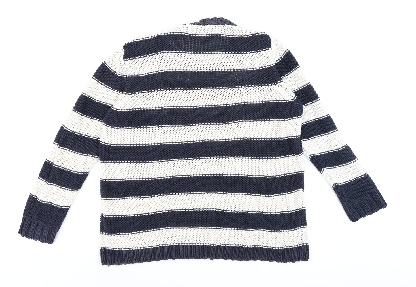 Marks and Spencer Women Blue White Striped Cotton Crew Neck Jumper M