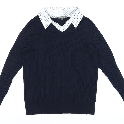 Bonmarché Women Navy Blue Viscose Knit Collared Jumper Size 14