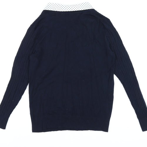 Bonmarché Women Navy Blue Viscose Knit Collared Jumper Size 14