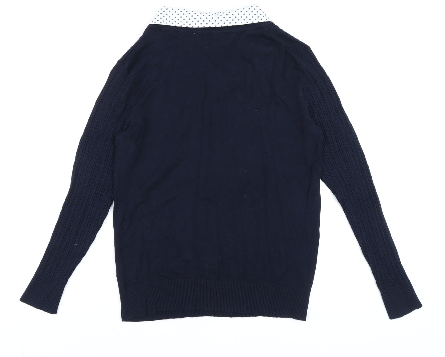 Bonmarché Women Navy Blue Viscose Knit Collared Jumper Size 14