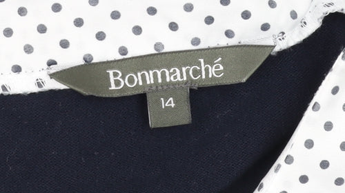 Bonmarché Women Navy Blue Viscose Knit Collared Jumper Size 14