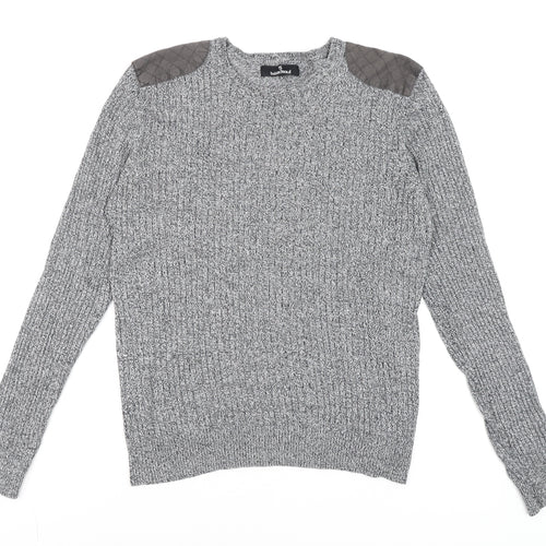 Twisted Soul Men's Grey Knit Long Sleeve Crew Neck Jumper M