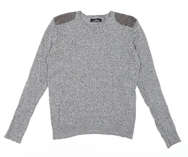 Twisted Soul Men's Grey Knit Long Sleeve Crew Neck Jumper M