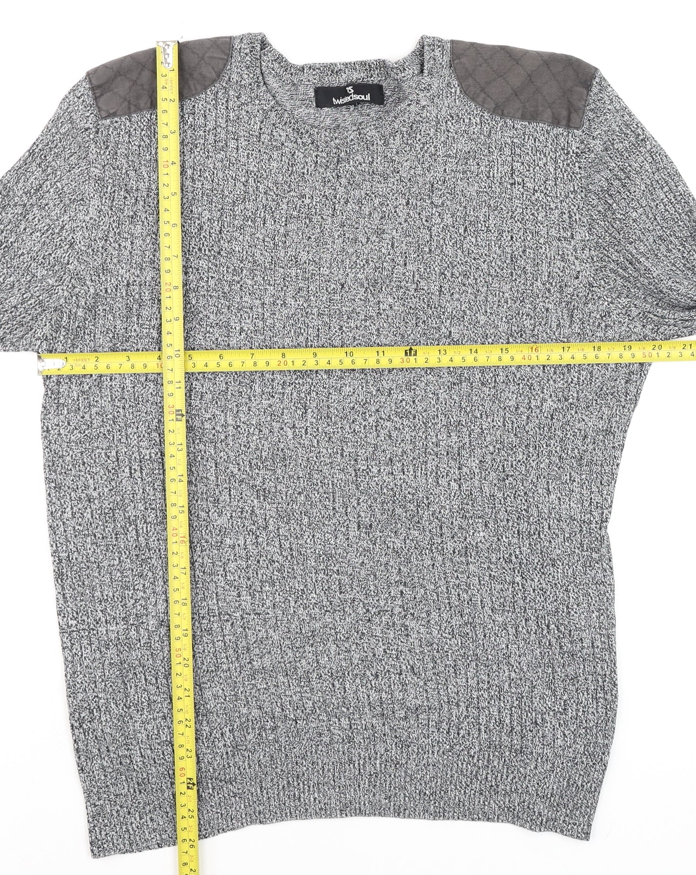 Twisted Soul Men's Grey Knit Long Sleeve Crew Neck Jumper M