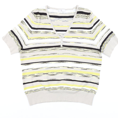 CC Womens Multicoloured Striped V-Neck Short Sleeve Knit Blouse XL