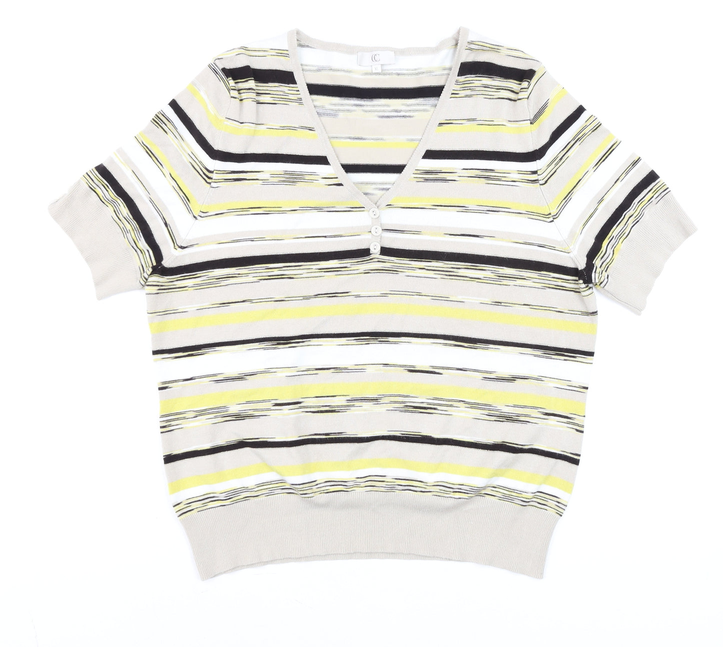 CC Womens Multicoloured Striped V-Neck Short Sleeve Knit Blouse XL