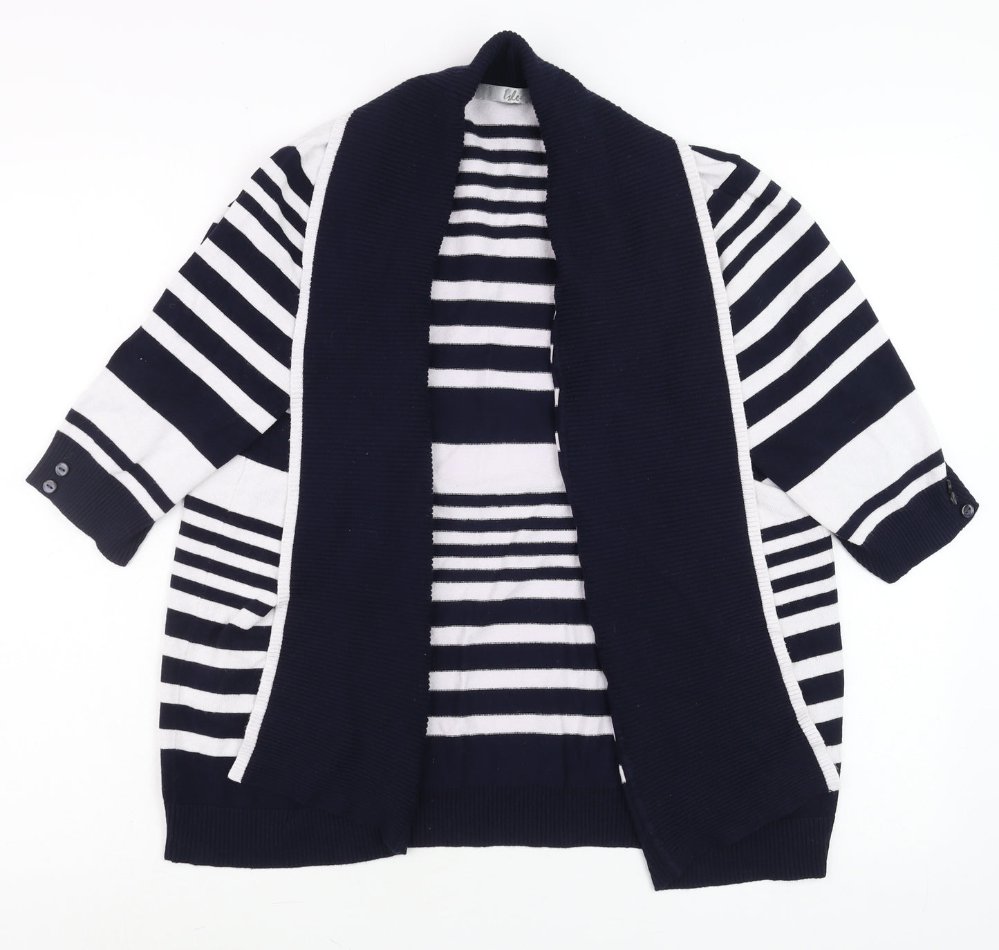 Isle Women's Navy White Striped Open Cardigan Size 18-20 Viscose Blend