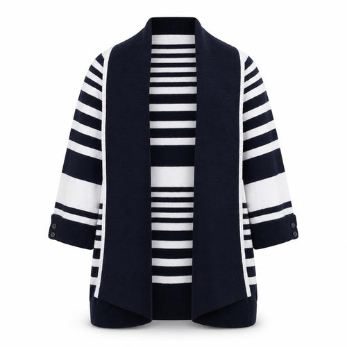 Isle Women's Navy White Striped Open Cardigan Size 18-20 Viscose Blend