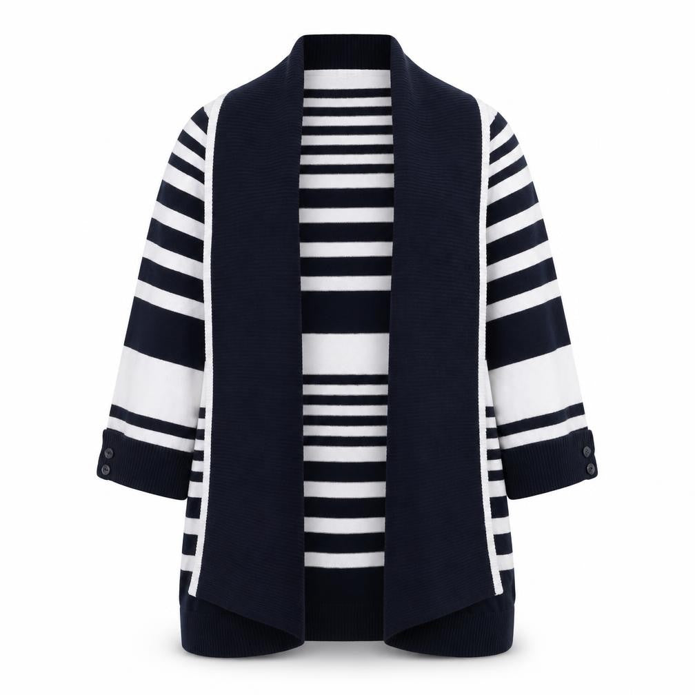 Isle Women's Navy White Striped Open Cardigan Size 18-20 Viscose Blend