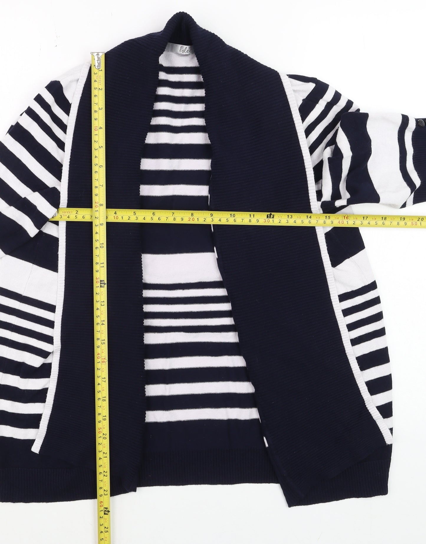 Isle Women's Navy White Striped Open Cardigan Size 18-20 Viscose Blend