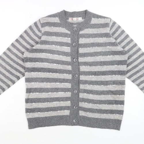 EWM Women Grey Striped Wool Angora Sequin Cardigan Size 14