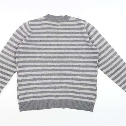 EWM Women Grey Striped Wool Angora Sequin Cardigan Size 14