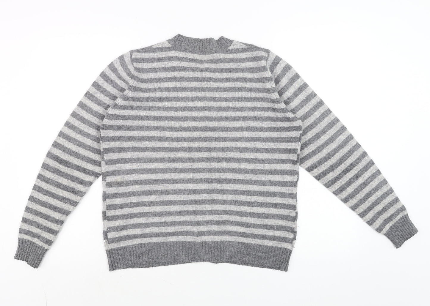 EWM Women Grey Striped Wool Angora Sequin Cardigan Size 14