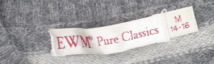 EWM Women Grey Striped Wool Angora Sequin Cardigan Size 14