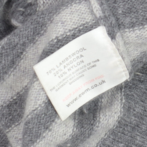 EWM Women Grey Striped Wool Angora Sequin Cardigan Size 14