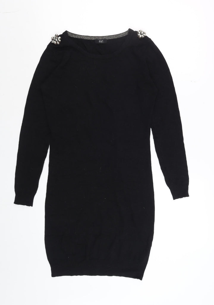 F&F Women’s Black Beaded Shoulder Jumper Dress Size 6