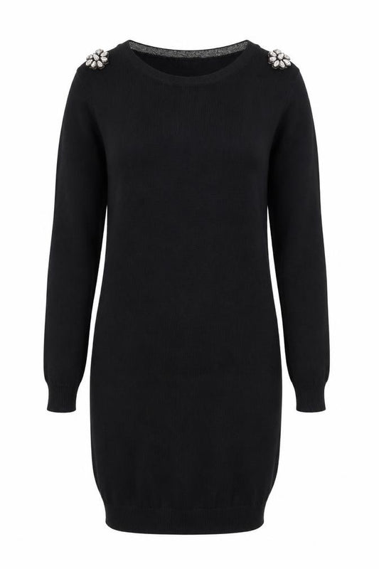 Front view of F&F Women’s Black Beaded Shoulder Jumper Dress, size UK 6