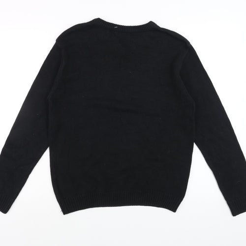 XG Men's Black Argyle V-Neck Cotton Blend Jumper Size L