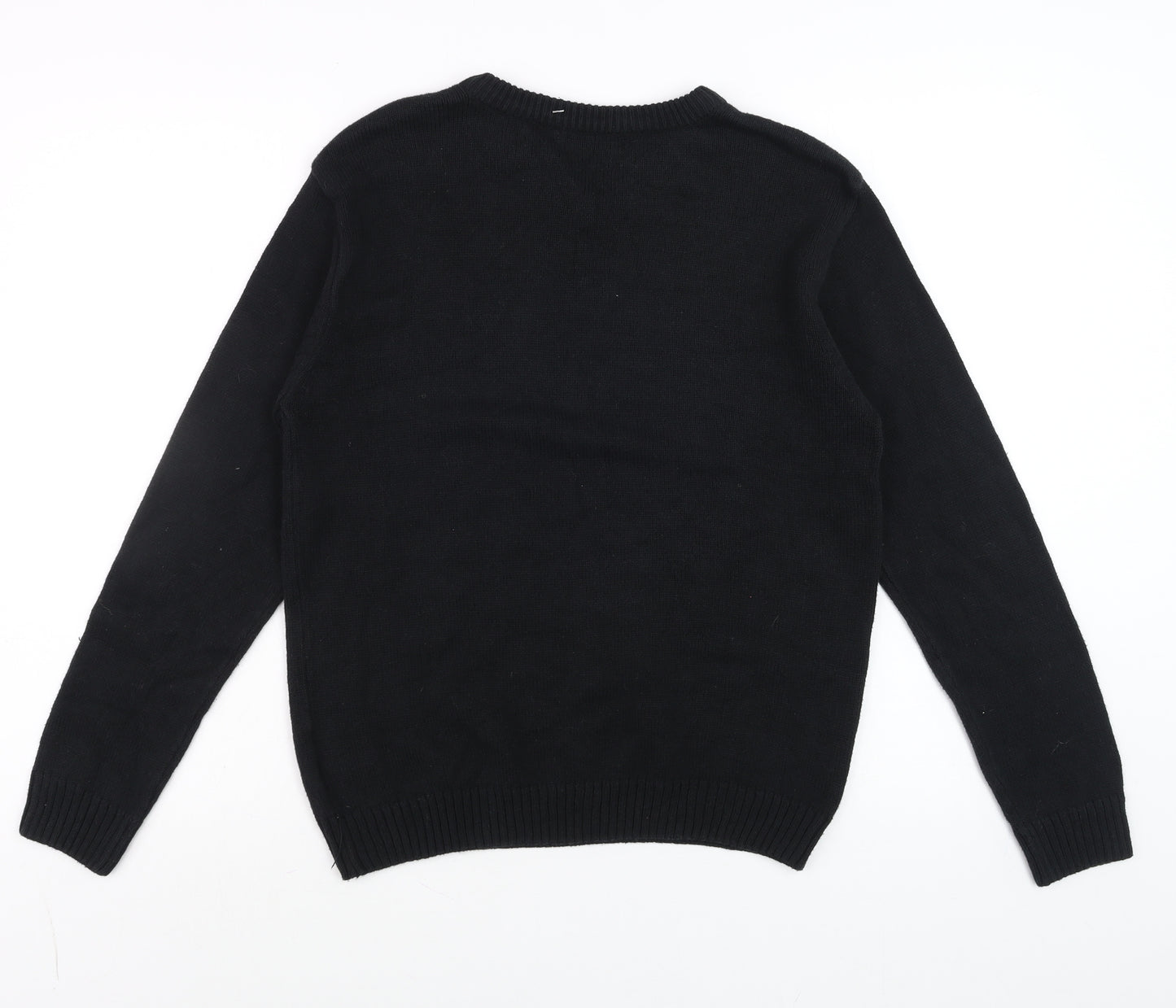 XG Men's Black Argyle V-Neck Cotton Blend Jumper Size L