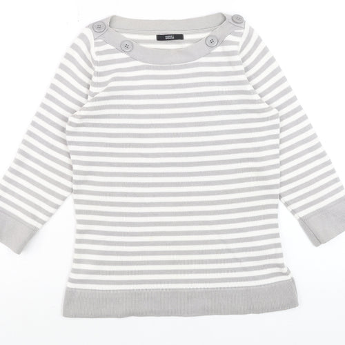 Marks and Spencer Women’s Grey Striped Cotton Jumper UK 8