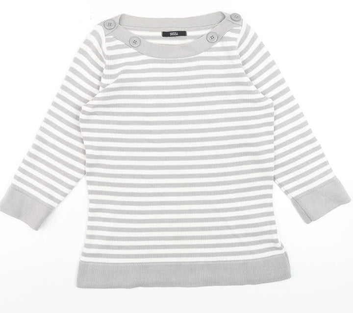 Marks and Spencer Women’s Grey Striped Cotton Jumper UK 8