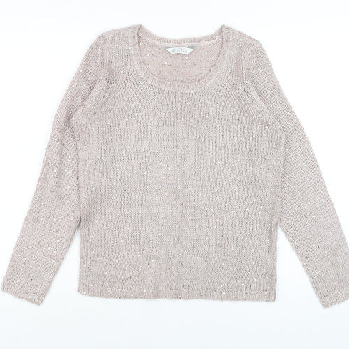 BHS Women’s Pink Sequin Scoop Neck Long Sleeve Knit Jumper Size 8
