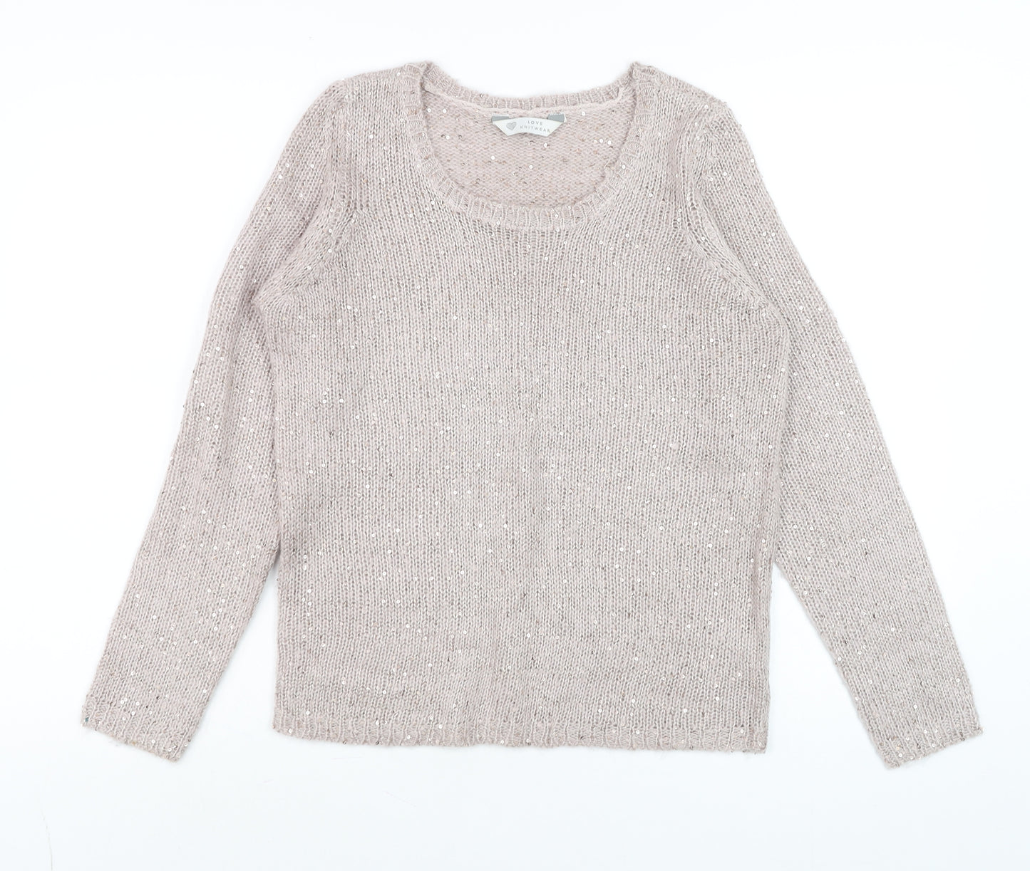 BHS Women’s Pink Sequin Scoop Neck Long Sleeve Knit Jumper Size 8