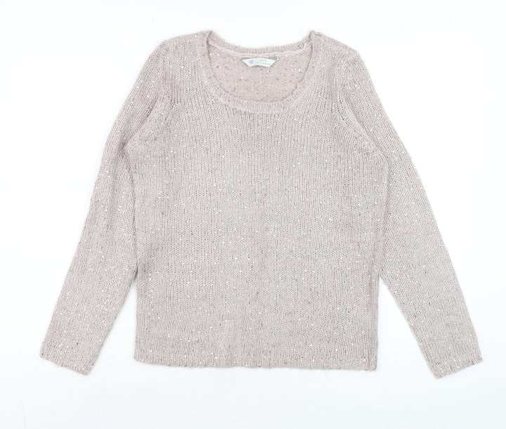 BHS Women’s Pink Sequin Scoop Neck Long Sleeve Knit Jumper Size 8