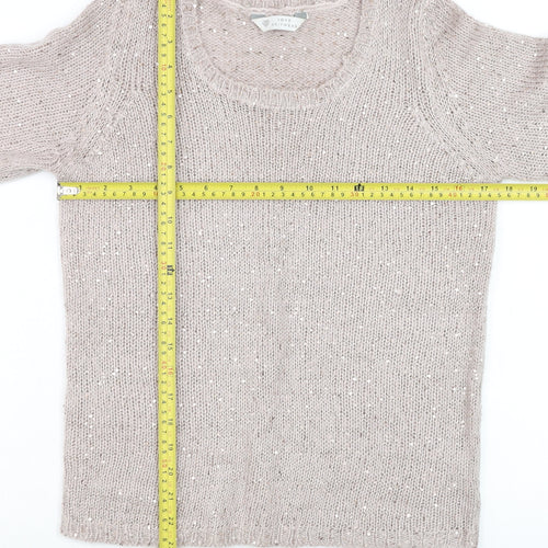 BHS Women’s Pink Sequin Scoop Neck Long Sleeve Knit Jumper Size 8