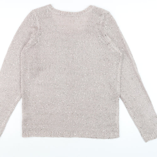 BHS Women’s Pink Sequin Scoop Neck Long Sleeve Knit Jumper Size 8