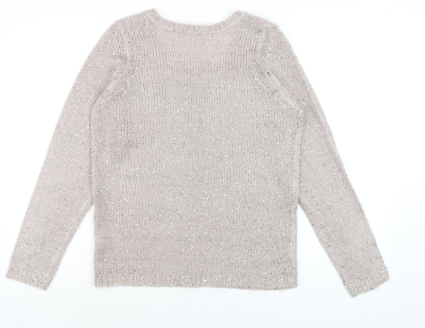 BHS Women’s Pink Sequin Scoop Neck Long Sleeve Knit Jumper Size 8
