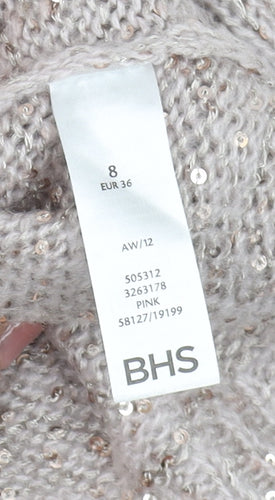 BHS Women’s Pink Sequin Scoop Neck Long Sleeve Knit Jumper Size 8