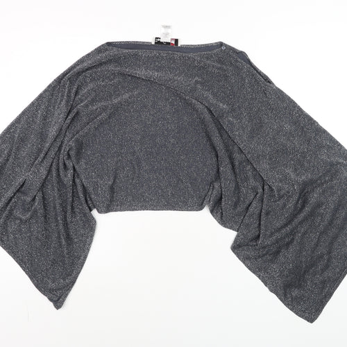 Damsel in a Dress Womens Grey Glitter Batwing Wrap Blouse One Size