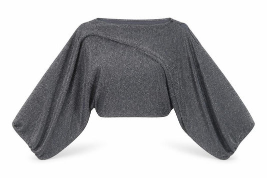 Front view of Damsel in a Dress women’s grey glitter batwing wrap blouse one size