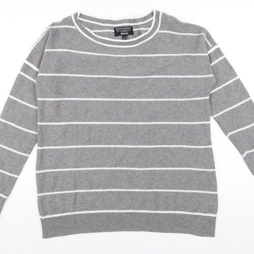 Banana Republic Men's Grey Striped Wool Cashmere Crew Neck Jumper L
