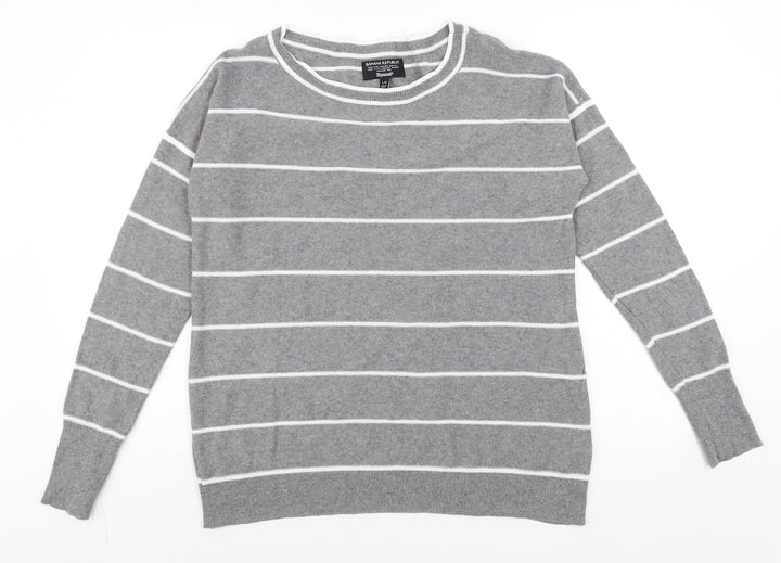 Banana Republic Men's Grey Striped Wool Cashmere Crew Neck Jumper L