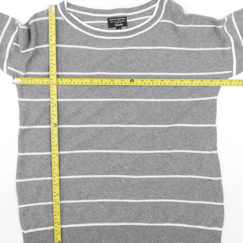 Banana Republic Men's Grey Striped Wool Cashmere Crew Neck Jumper L