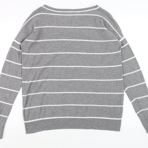 Banana Republic Men's Grey Striped Wool Cashmere Crew Neck Jumper L