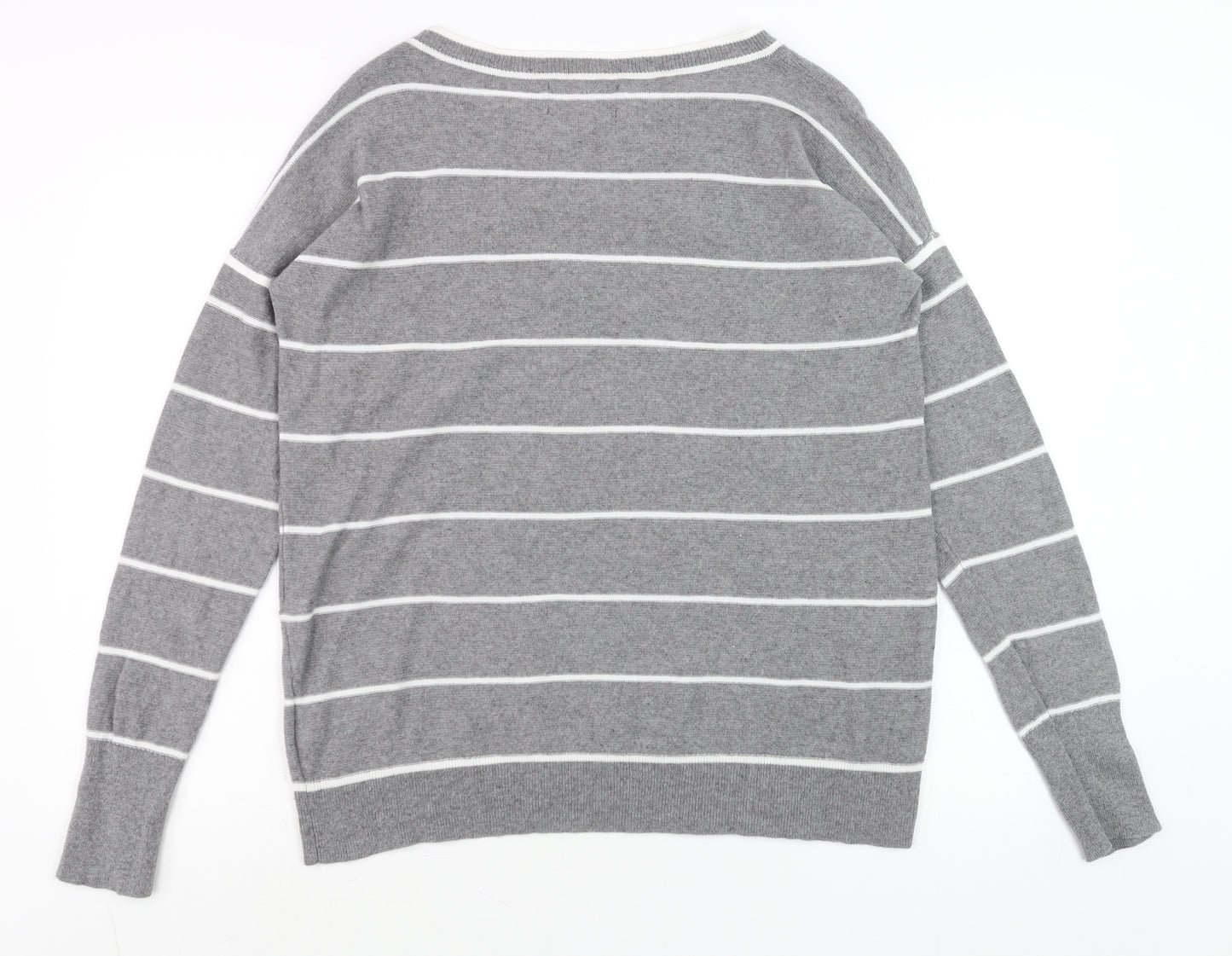 Banana Republic Men's Grey Striped Wool Cashmere Crew Neck Jumper L