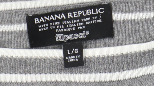 Banana Republic Men's Grey Striped Wool Cashmere Crew Neck Jumper L