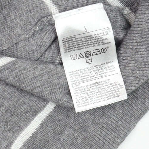 Banana Republic Men's Grey Striped Wool Cashmere Crew Neck Jumper L