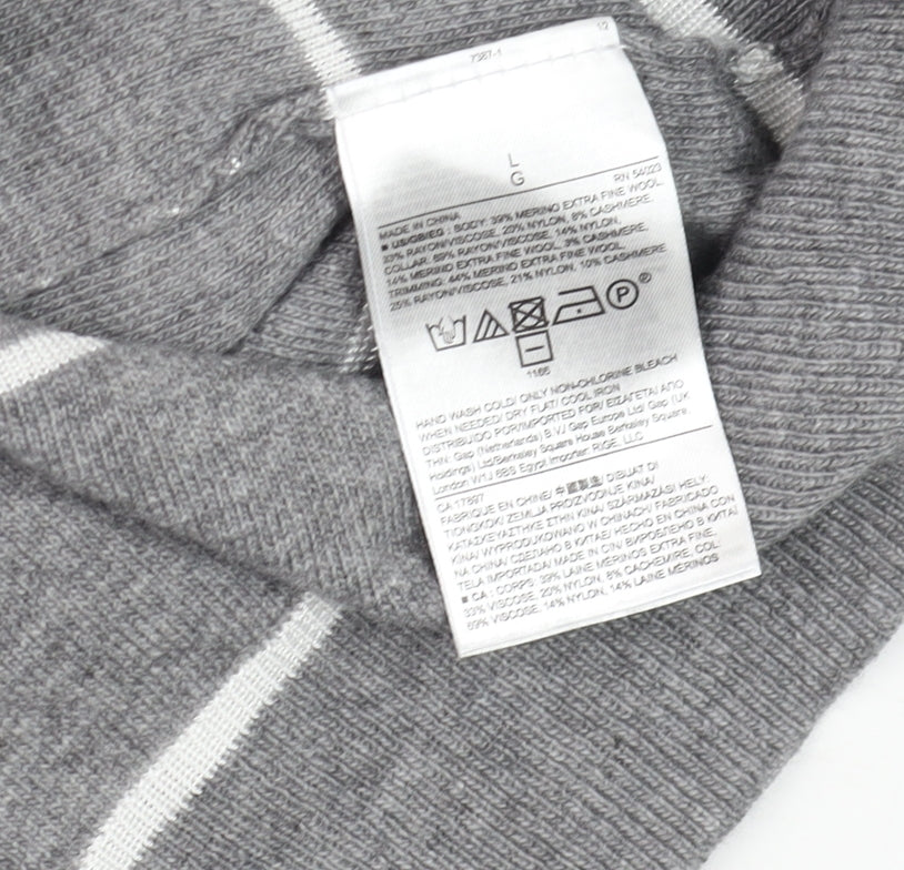 Banana Republic Men's Grey Striped Wool Cashmere Crew Neck Jumper L